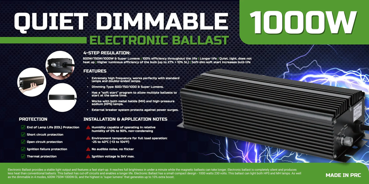 Quiet Dimmable Electronic Ballast 1000W – Biohydro