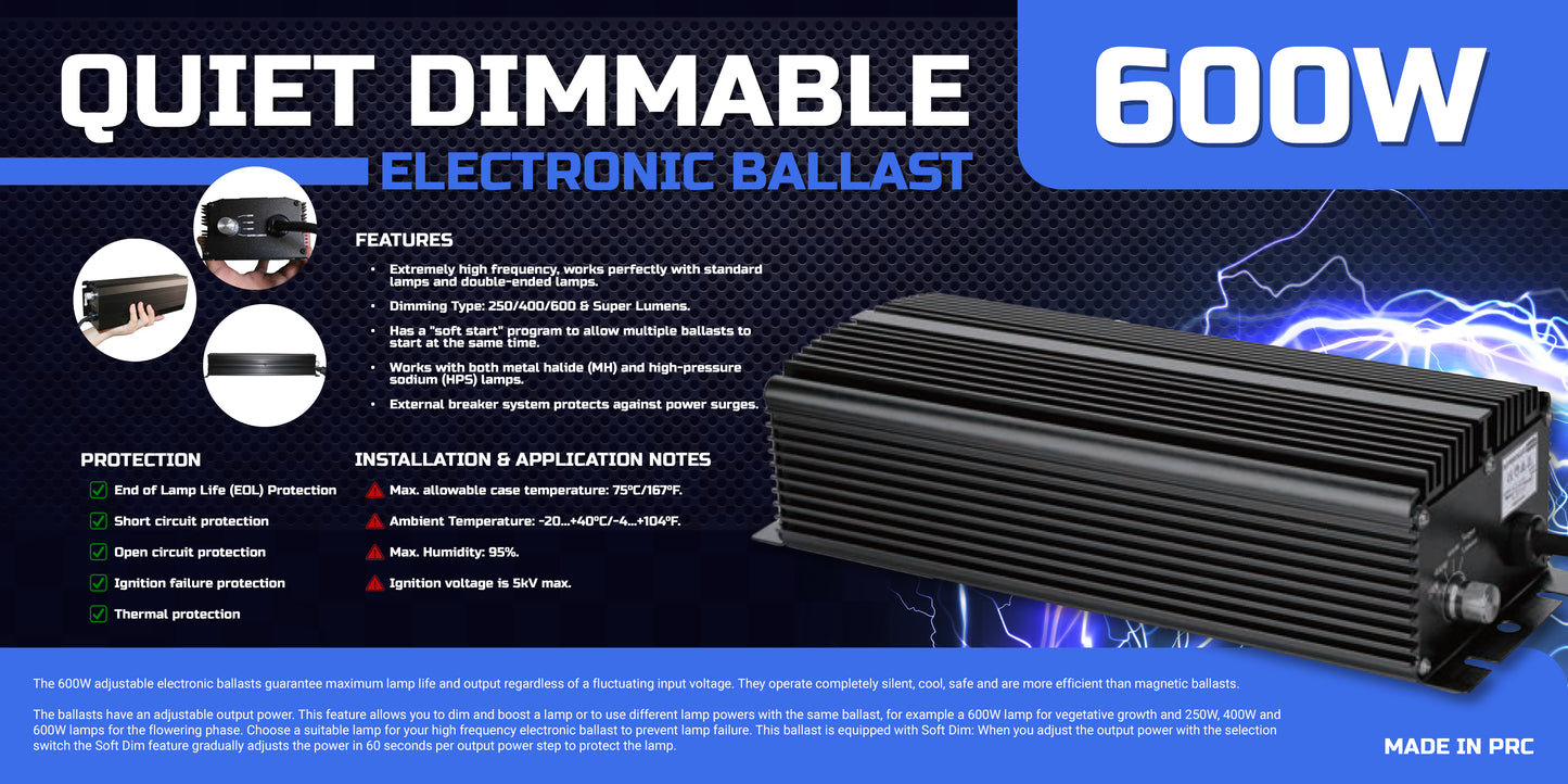 Quiet Dimmable Electronic Ballast 600W